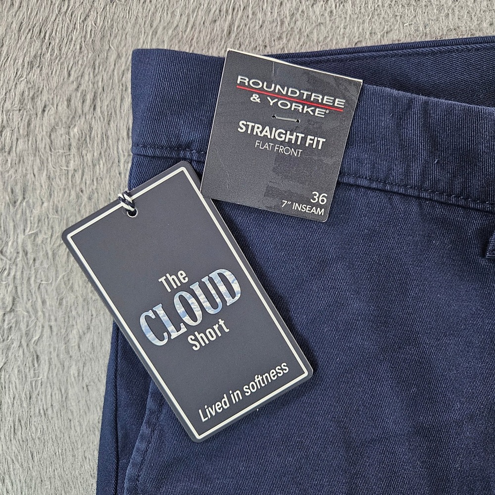 Roundtree & Yorke Mens 36 The Cloud Short Navy Blue Straight Fit Flat Front 7in
